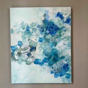 Blue leaves abstract painting 16” x 20” canvas acrylic painting